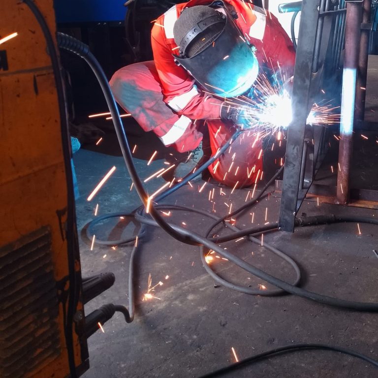 Welding some steel railings together in our workshop in Silloth | Glenview Steel