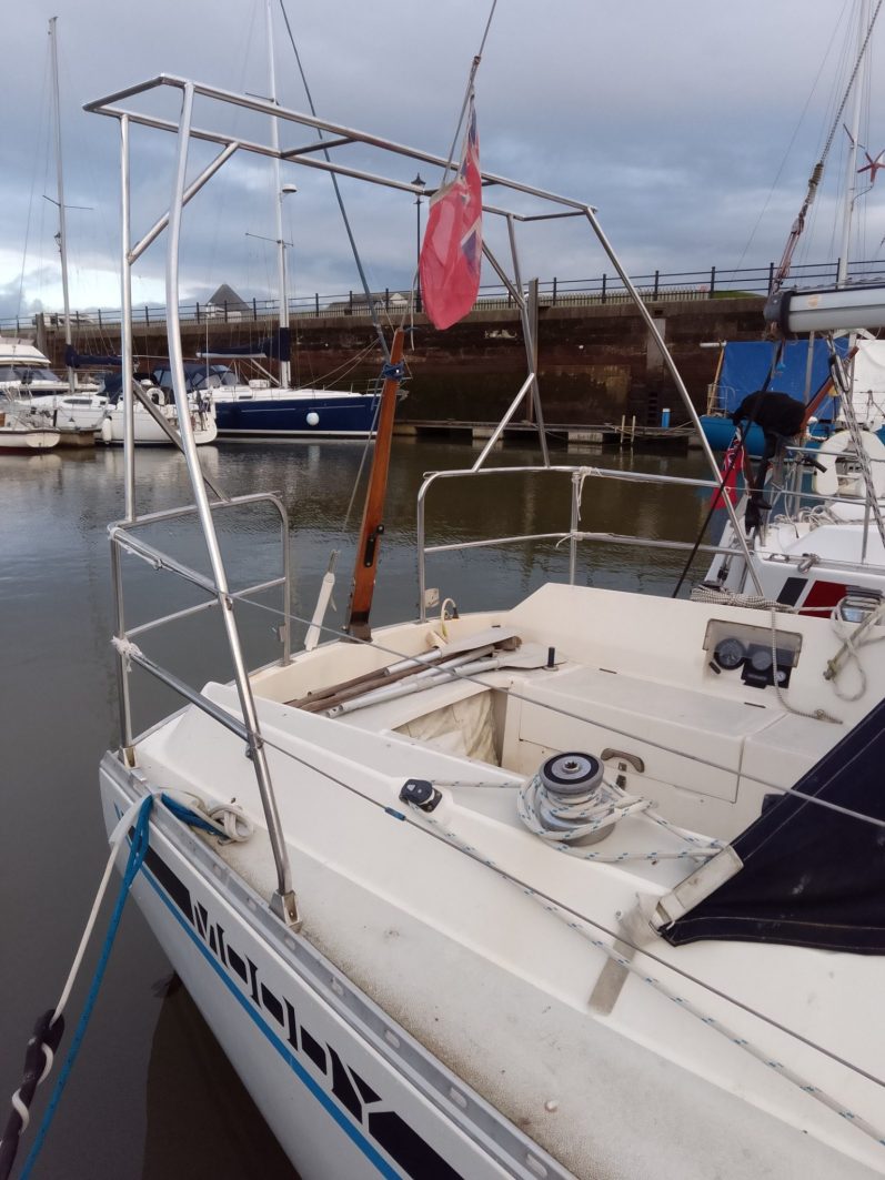 316 Stainless steel solar arch on a moody 31 in Maryport Marina