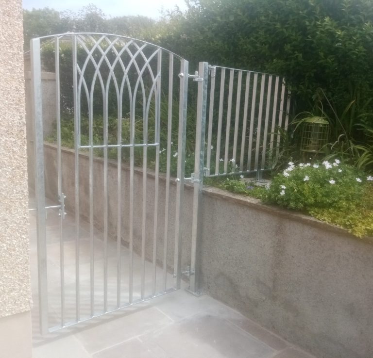 Galvanised steel garden gate with small matching fence panel in Flimby | Glenview Steel
